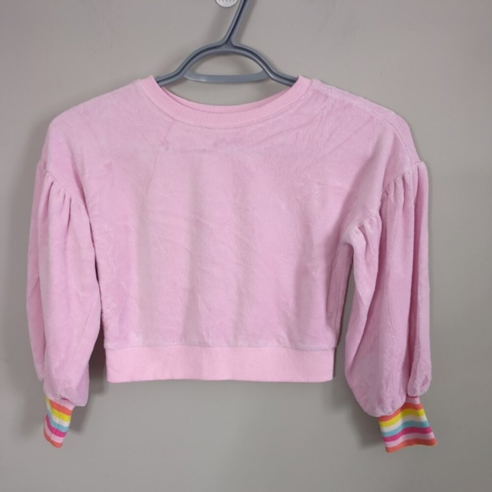 Janie and Jack‎ Rainbow Cuff Velour Sweatshirt Roseate Spoonbill Pink  Size 7